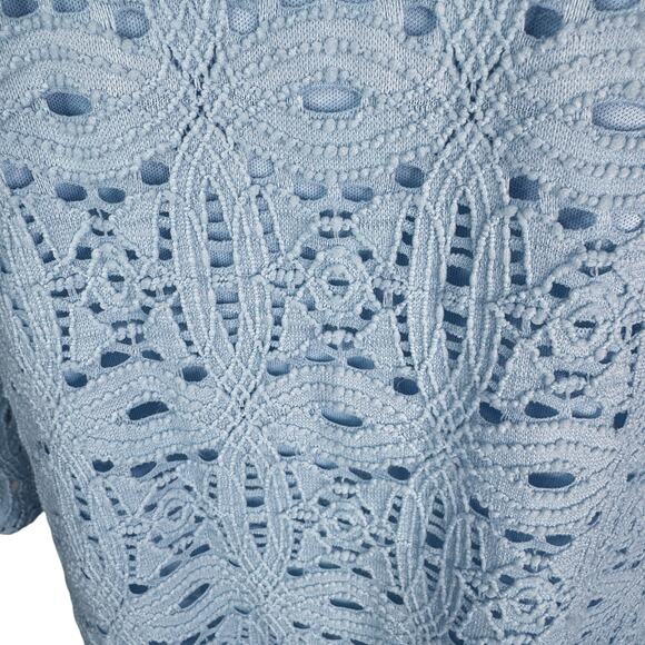 RN Studio by Ronnie Nicole Stretch Lace Bell Sleeve A-Line Shift Dress Blue 16 - Picture 2 of 9